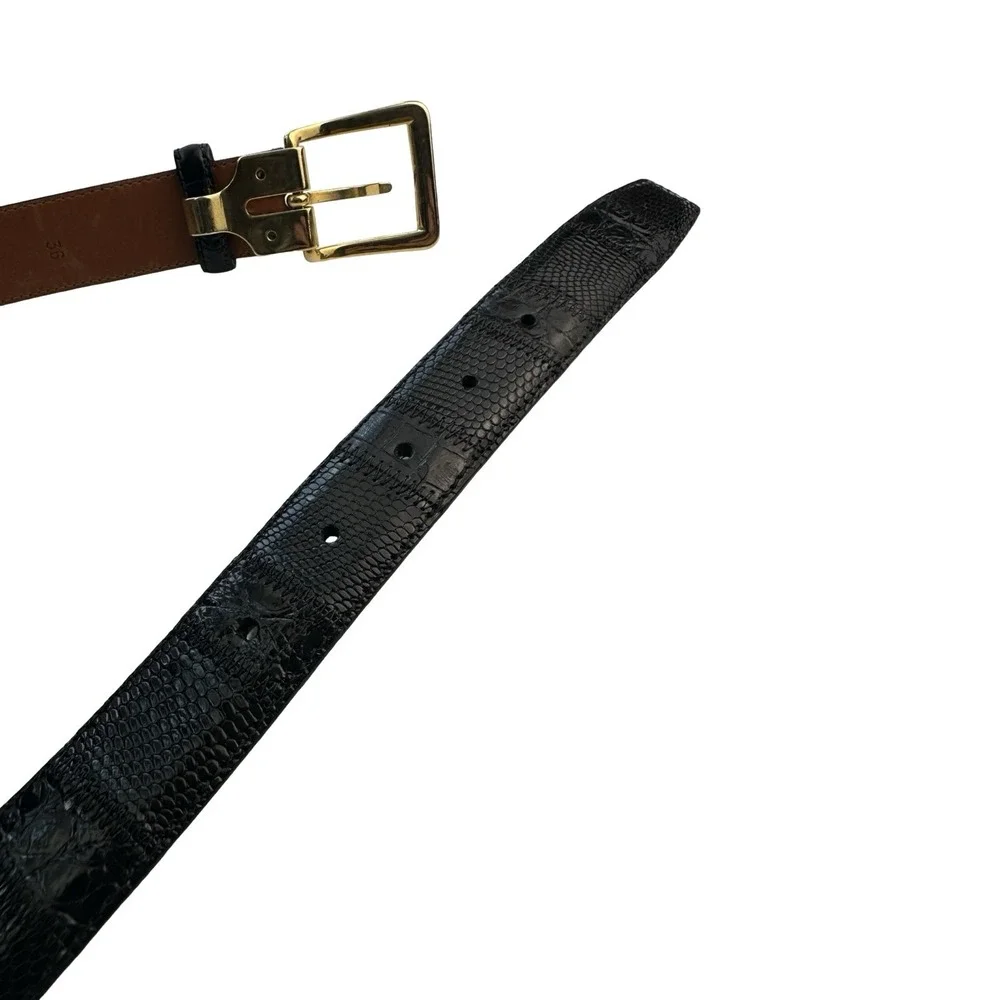 Bespoke Black Lizard Crocodile Mens Patchwork Belt Size 36 Brass Buckle NWOT
